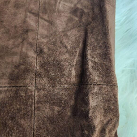 100% Suede Leather Maxi Skirt Size 11/12 W31 Midi Brown Southwest Western Button - Picture 13 of 16